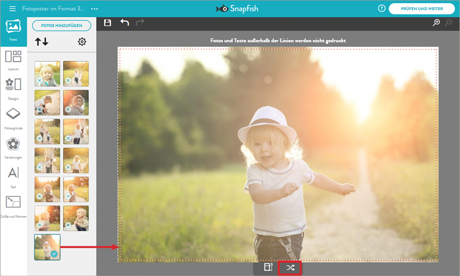 Fotocollage bei Snapfish gestalten: Bilder anordnen
