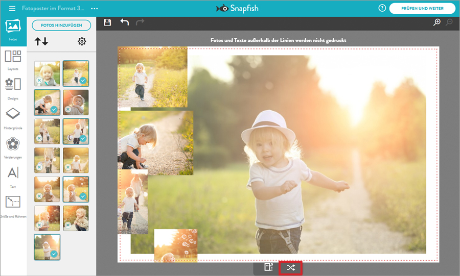 Fotocollage bei Snapfish gestalten: Bilder anordnen