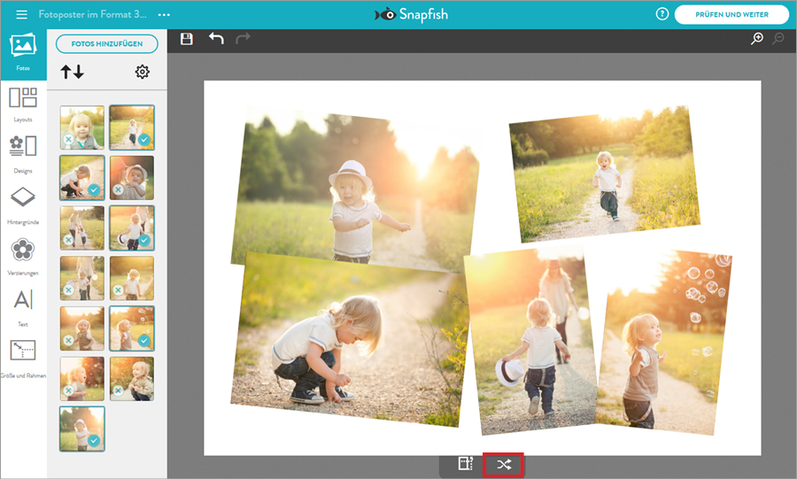 Fotocollage bei Snapfish gestalten: Bilder anordnen
