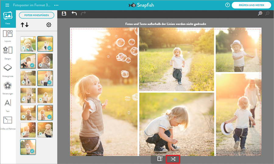 Fotocollage bei Snapfish gestalten: Bilder anordnen