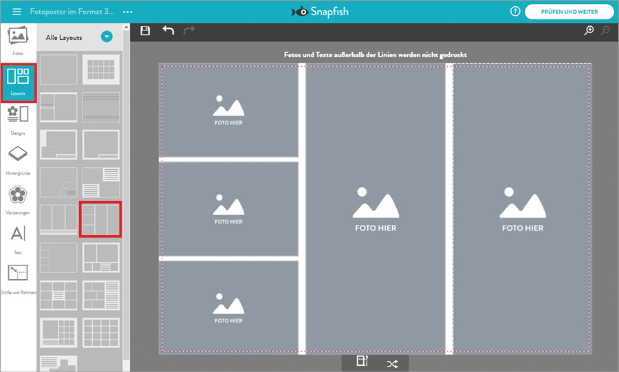 Fotocollage bei Snapfish gestalten: Layout wählen