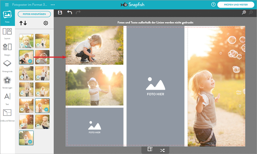 Fotocollage bei Snapfish gestalten: Layout füllen