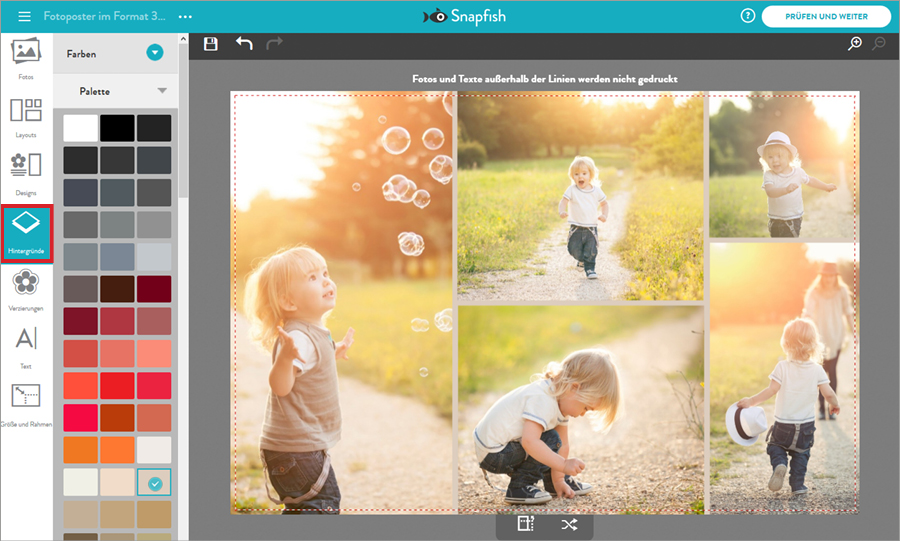 Fotocollage bei Snapfish gestalten: Hintergrund hinzufügen