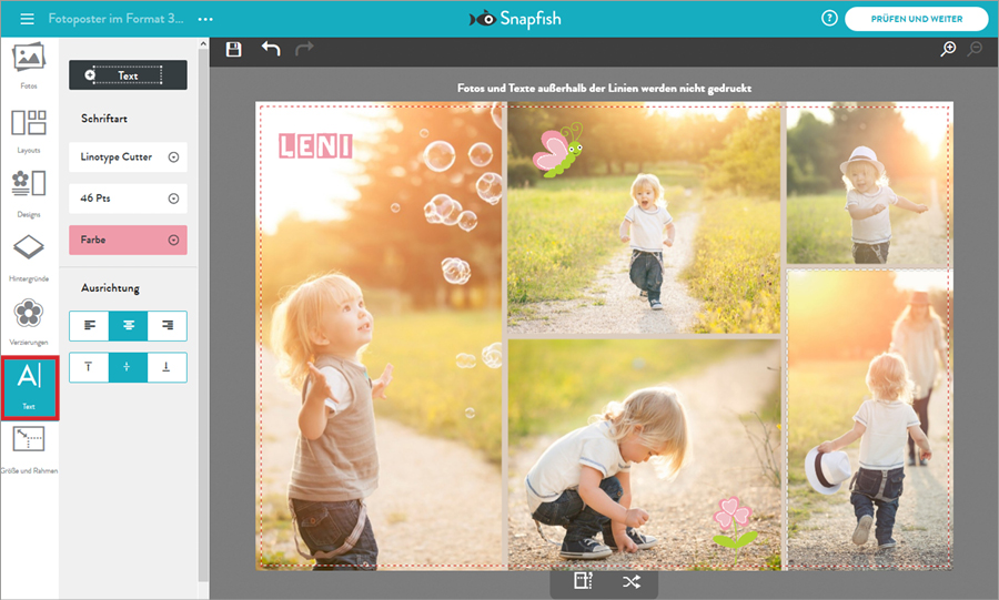 Fotocollage bei Snapfish gestalten: Text hinzufügen